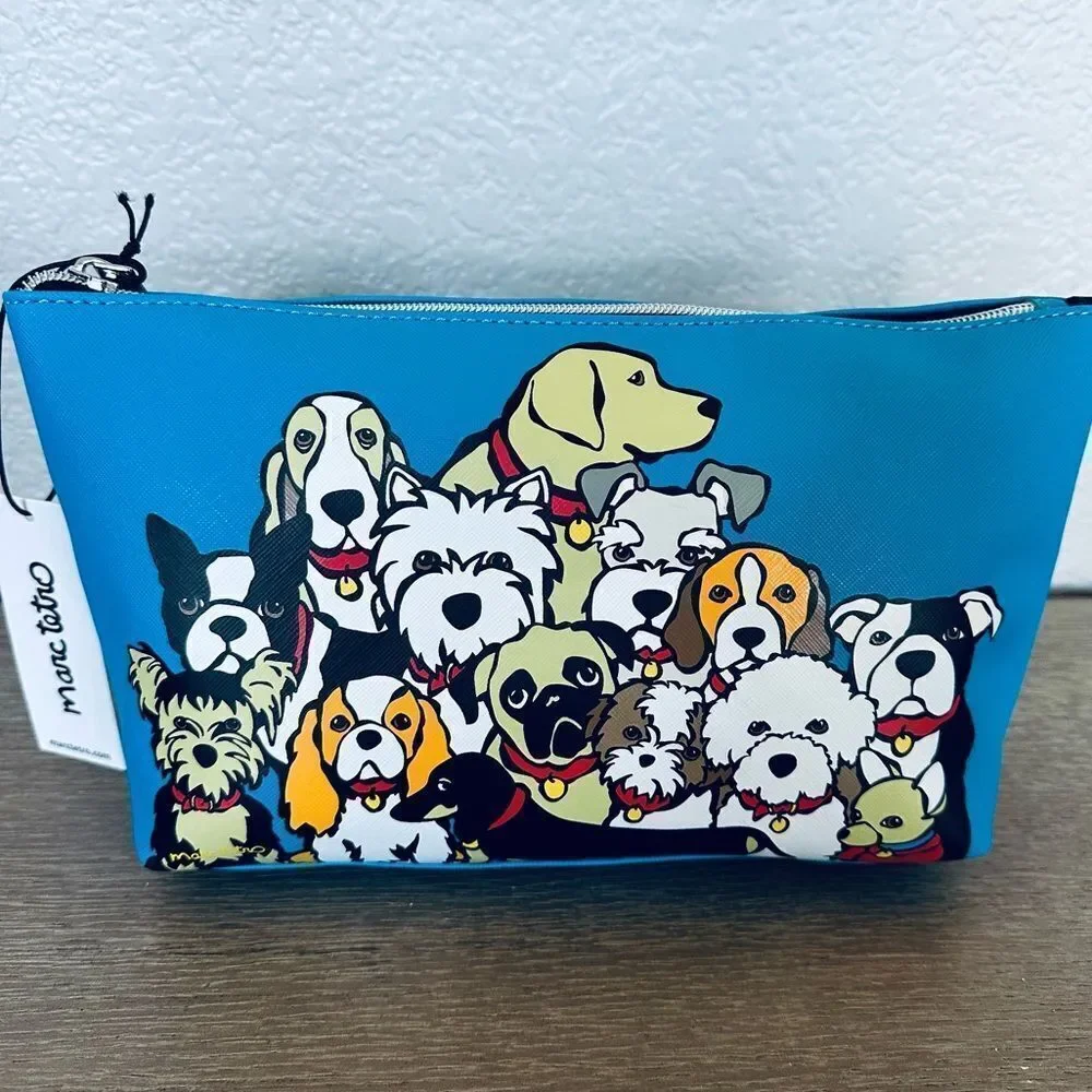 Marc Tetro Blue Dogs Makeup Bag Travel Zipper Pouch